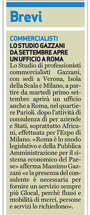 Dopo 60anni di attività, generazioni di professionisti, lo Studio Gazzani è pronto a aprire un ufficio a Roma
